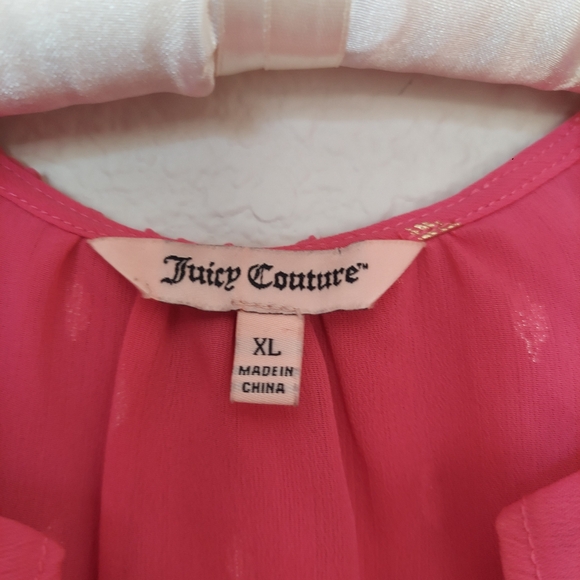 Juicy Couture Sleeveless V Neck Blouse Hot Pink with Gold Print  Sz XL - Picture 10 of 12